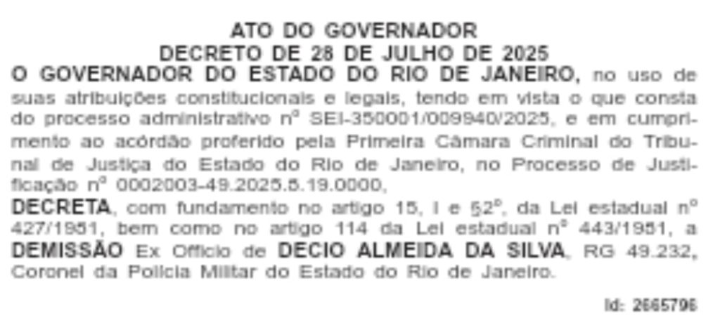 Coronel da PM Décio Almeida é demitido pelo governador e perde posto e função 62 WhatsApp Image 2025 07 29 at 08.20.45