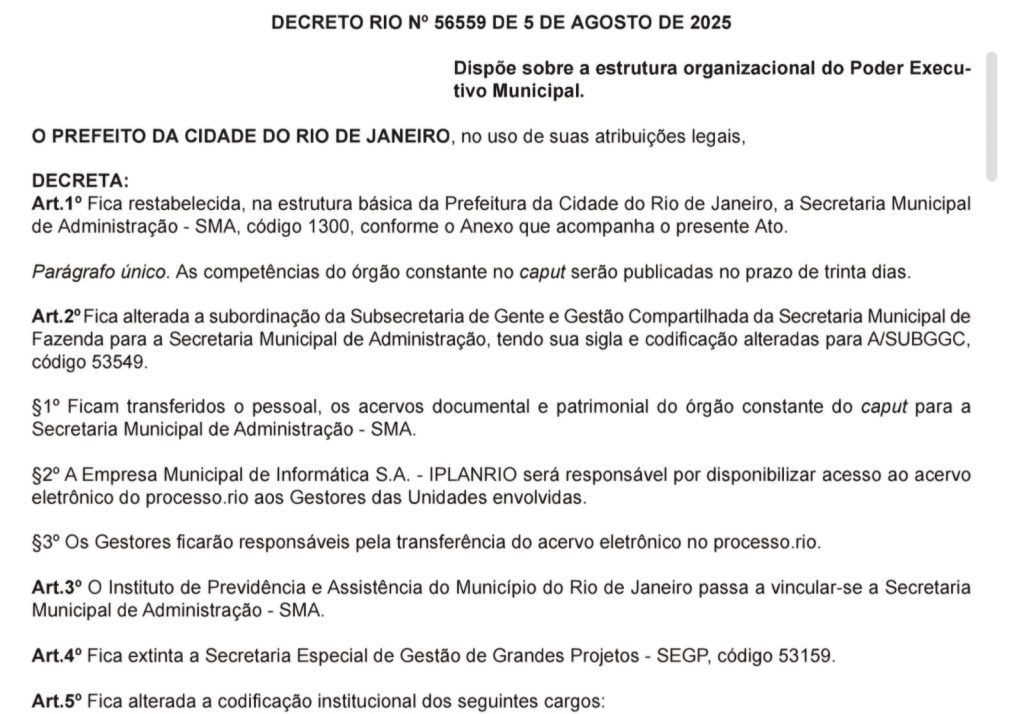 Paes recria Secretaria de Administração à espera do tucano Marcelo Queiroz; Bernardo Egas assume Instituto de Previdência 62 WhatsApp Image 2025 08 06 at 07.25.22