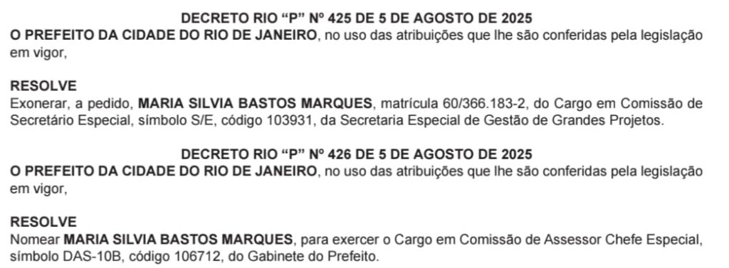 Maria Sílvia Bastos Marques deixa a Secretaria de Grande Projetos e vira assessora-chefe especial no gabinete de Paes 62 WhatsApp Image 2025 08 06 at 07.39.27