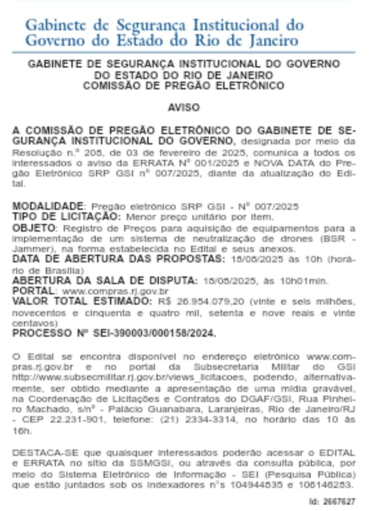 O perigo está no ar: estado abre licitação de R$ 26,9 milhões para sistema antidrones 62 WhatsApp Image 2025 08 07 at 09.03.35