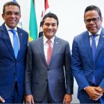 O deputado federal Otoni de Paula com o presidente nacional do Republicanos, Marcos Pereira, e o estadual, Luís Carlos Gomes: filiação praticamente acertada