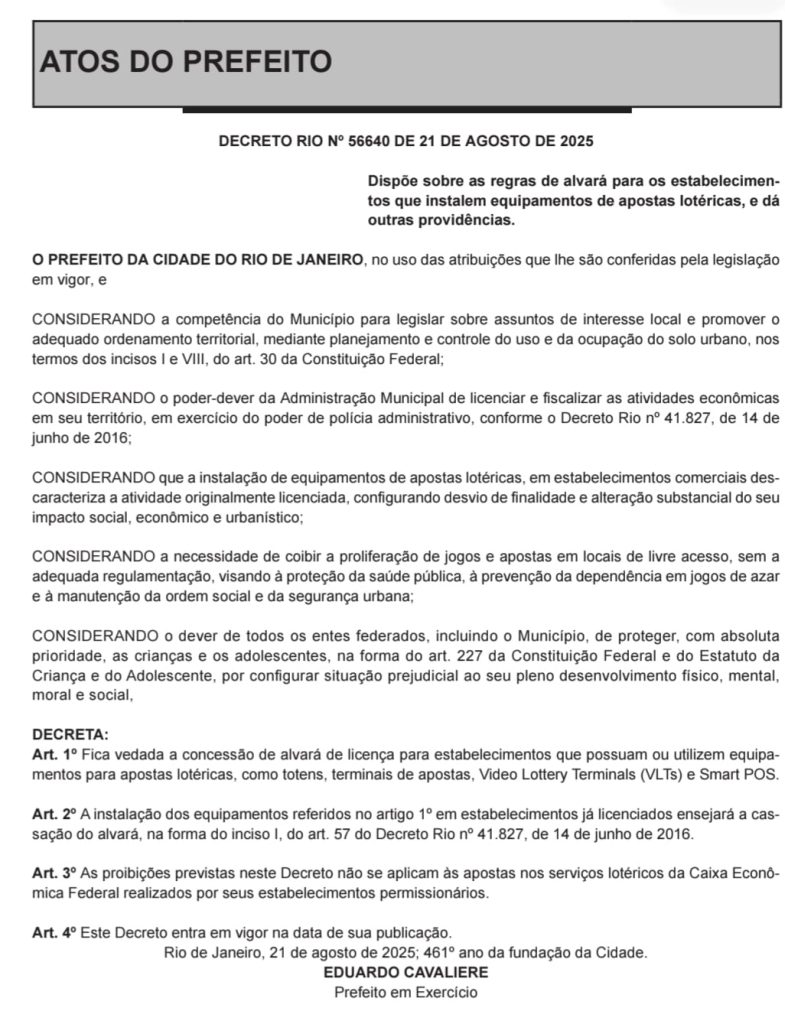 Cavaliere publica decreto proibindo a concessão de alvará a estabelecimentos equipados com máquinas de jogos da Loterj 62 WhatsApp Image 2025 08 22 at 06.09.45