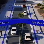 A imagem de como ficará o pórtico de Belford Roxo publicada pelo prefeito Márcio Canella nas redes sociais: estrutura vai ganhar o azul no lugar do laranja