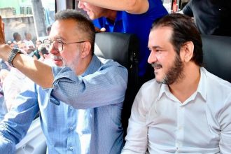 O prefeito de Belford Roxo, Márcio Canella, e o presidente de seu partido, o União Brasil, Antônio Rueda: grupo político do alcaide quer vê-lo na disputa pelo governo do estado