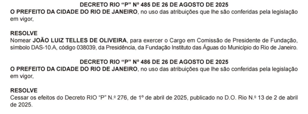 Depois de cinco meses de indefinição, Paes nomeia um técnico na presidência da Rio Águas 62 WhatsApp Image 2025 08 27 at 06.40.39