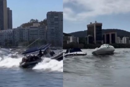 Ressaca no litoral provoca ondas fortes na Enseada de Botafogo e na Mureta da Urca; veja o vídeo