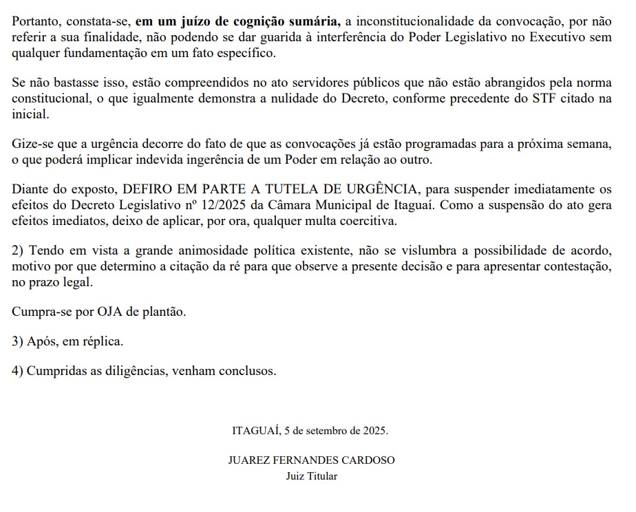 Justiça suspende decreto da Câmara de Itaguaí determinando convocação de secretários para depor 62 WhatsApp Image 2025 09 05 at 19.15.57