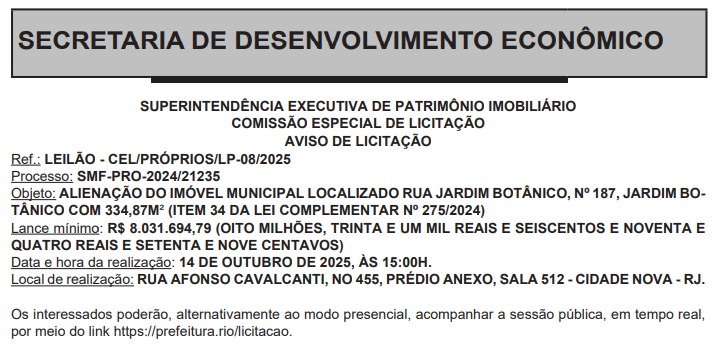 Dou-lhe uma: Prefeitura do Rio põe imóvel no Jardim Botânico para leilão por R$ 8 milhões 62 WhatsApp Image 2025 09 10 at 09.09.19