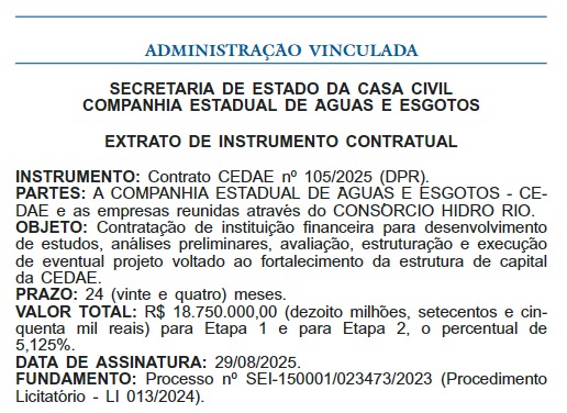 Governo contrata, por R$ 18,7 milhões, o consórcio que fará os estudos para a venda de ações da Cedae 62 WhatsApp Image 2025 09 10 at 10.55.37