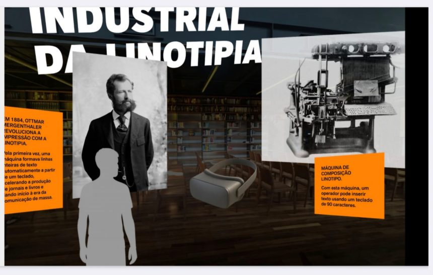 Imagem da exposição imersiva “De onde vem o livro que você lê?”, uma das atrações do III Seminário Internacional Gráfico, parte do calendário “Rio — Capital Mundial do Livro”, na Casa Firjan, em Botafogo.