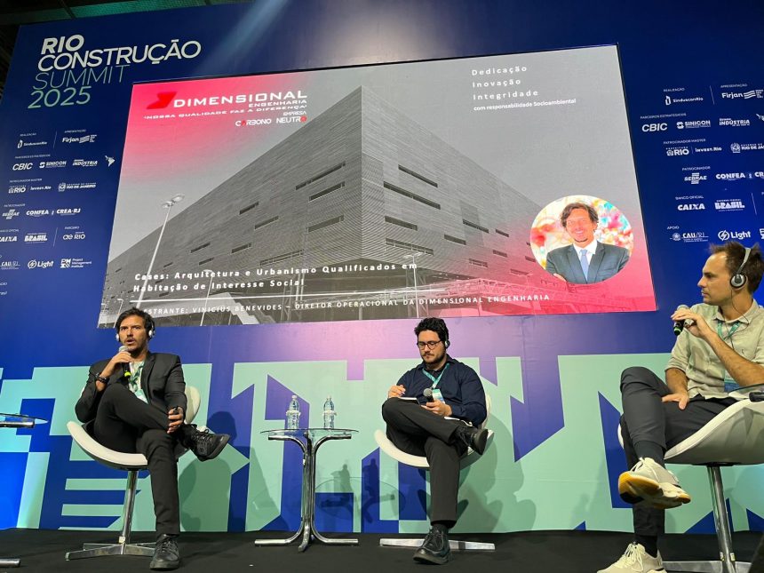 Vinicius Benevides, vice-presidente do Sinduscon-Rio e diretor da Dimensional Engenharia; Fernando José da Costa Júnior, sócio-fundador da Cité Arquitetura; e Felipe Lima de Souza, coordenador de projetos na Casa Cidade Arquitetura e Urbanismo: exemplos de como a boa arquitetura pode ir além da construção de moradias e se tornar motor de transformação urbana e social