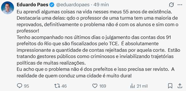 Paes diz que TCE trata gestores 'como criminosos' e critica o alto índice de rejeição de contas 62 Captura de tela 2025 10 22 152952