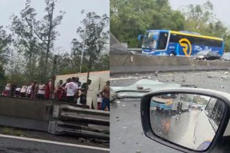 Ônibus com torcedores do Flamengo tomba e fecha pista da Via Dutra