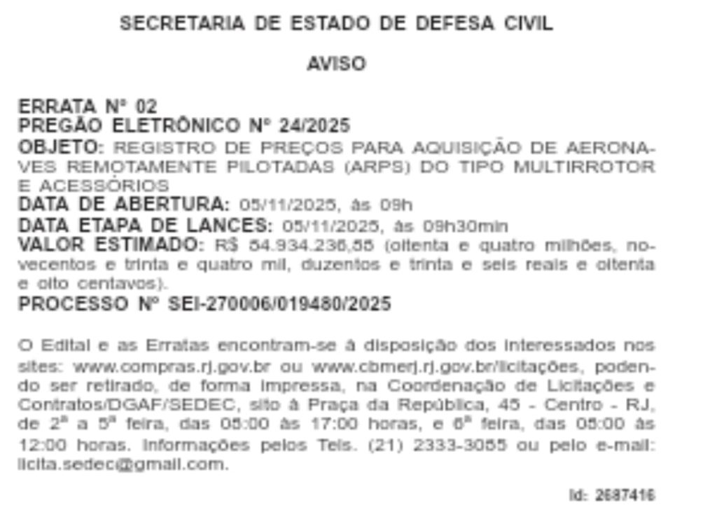 Estado abre licitação para a compra de drones para os bombeiros; valor estimado do pregão é de R$ 84,9 milhões 62 WhatsApp Image 2025 10 21 at 14.22.45 1