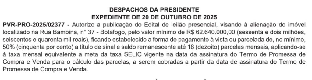 Previ-Rio aumenta em R$ 7,3 milhões o lance mínimo por imóvel com mais de três mil metros quadrados, no coração de Botafogo 62 WhatsApp Image 2025 10 21 at 15.06.45 1