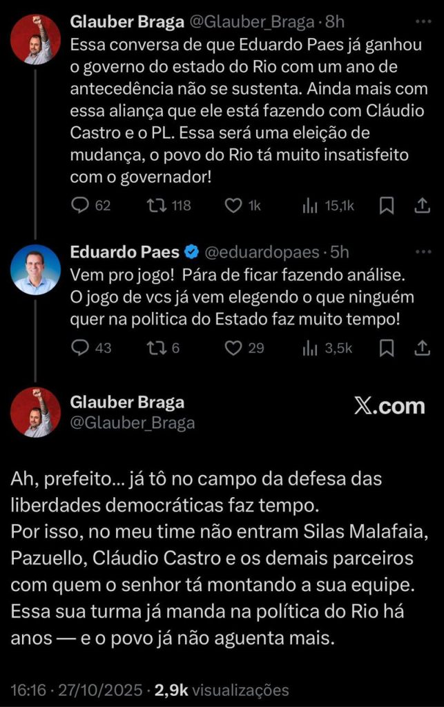 Pré-candidatos ao governo do estado em 2026, Paes e Glauber Braga fazem uma prévia de debate nas redes 62 WhatsApp Image 2025 10 27 at 17.10.39