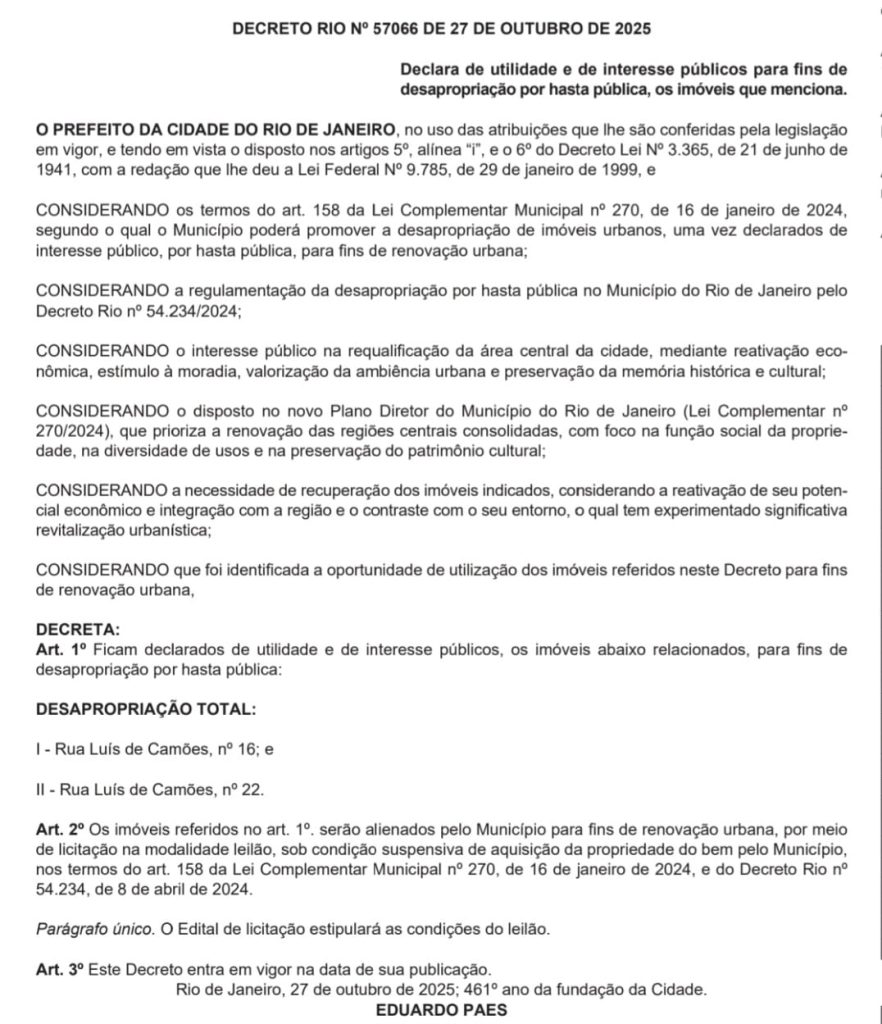 Reviver Patrimônio: Paes desapropria dois casarões na Rua Luís de Camões, no Centro; um deles pegou fogo na semana passada 62 WhatsApp Image 2025 10 28 at 06.24.10