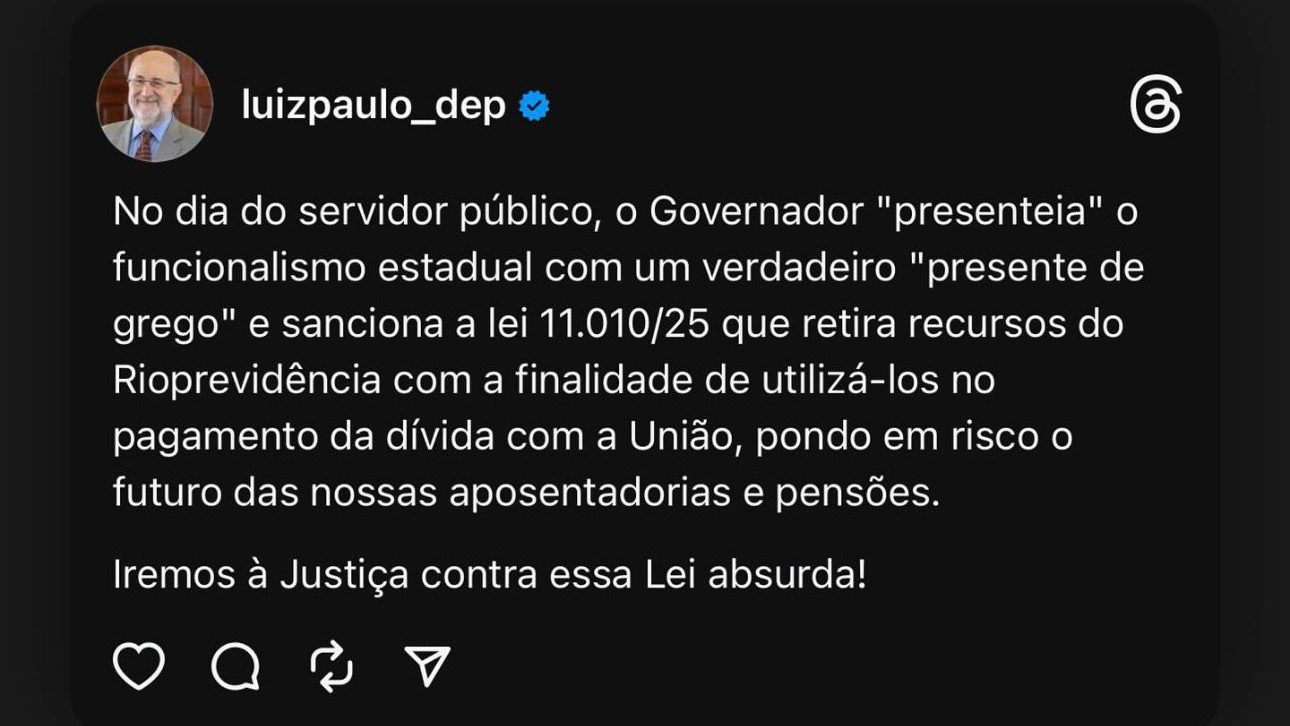 Deputado Luiz Paulo vai à Justiça contra uso dos royalties do Rioprevidência para pagar dívidas 62 WhatsApp Image 2025 10 28 at 09.58.11 edited