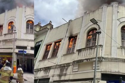Imóvel na Rua Luiz Camões, no Centro, é atingido por incêndio  68 Incêndio atingiu sobrado próximo ao Real Gabinete Português; não há informações de feridos- Foto: Reprodução/Redes Sociais