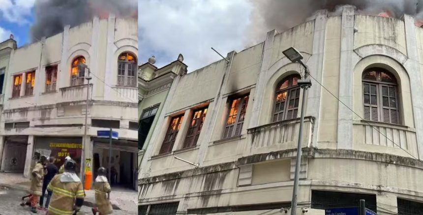 Incêndio atingiu sobrado próximo ao Real Gabinete Português; não há informações de feridos- Foto: Reprodução/Redes Sociais