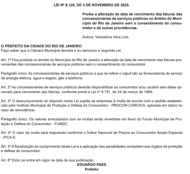 Concessionárias do Rio são proibidas de mudar a data de vencimento das faturas sem o consentimento 63 Captura de tela 2025 11 05 142623