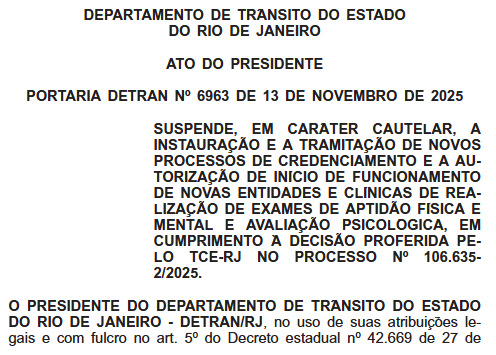 Detran atende decisão do TCE e suspende credenciamento de novas clínicas para exames de aptidão 62 Captura de tela 2025 11 19 085614