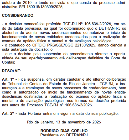 Detran atende decisão do TCE e suspende credenciamento de novas clínicas para exames de aptidão 63 Captura de tela 2025 11 19 085626