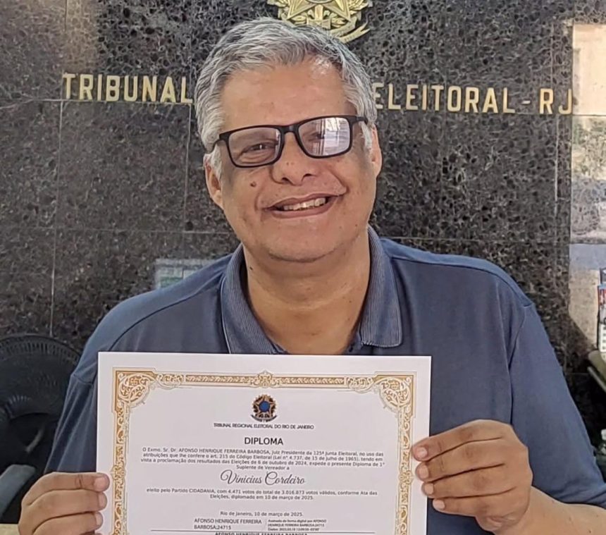 Vinícius Cordeiro, presidente municipal do Cidadania, ficou como primeiro suplente do partido na Câmara e agora foi nomeado diretor na Rio-Urbe de Paes