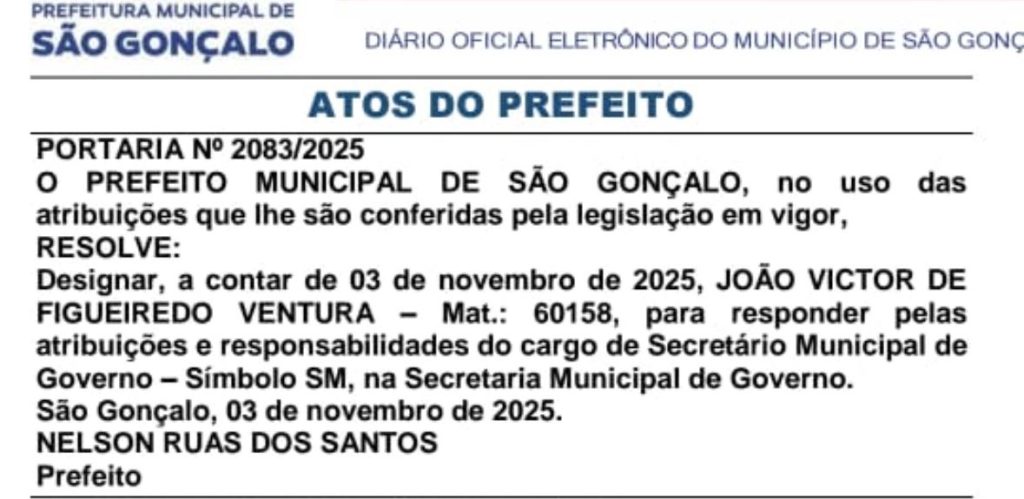 Antigo colaborador de Altineu Côrtes deixa Secretaria de Governo de São Gonçalo e segue com Douglas Ruas; vice-prefeito assume o cargo 62 WhatsApp Image 2025 11 03 at 17.16.51 1