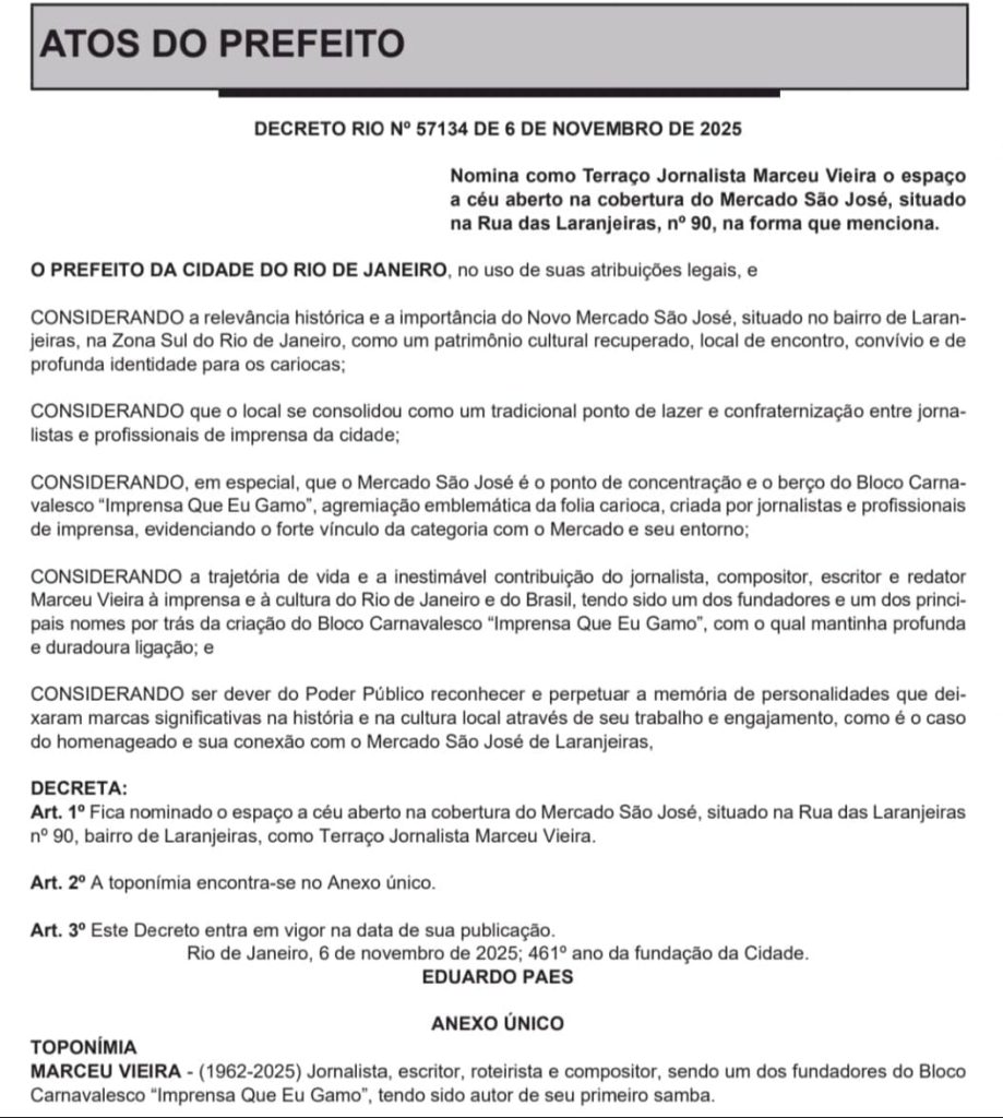 Marceu Vieira, jornalista e compositor, ganha homenagem no terraço do Mercado São José 62 WhatsApp Image 2025 11 07 at 07.03.39
