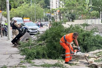 Em Copacabana, na Zona Sul, árvores interditaram vias, prejudicando a circulação de pedestres e veículos.