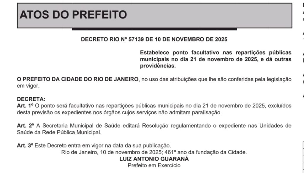 Rio terá feriadão do Dia da Consciência Negra; prefeito decreta ponto facultativo na sexta, 21 62 WhatsApp Image 2025 11 11 at 06.11.51