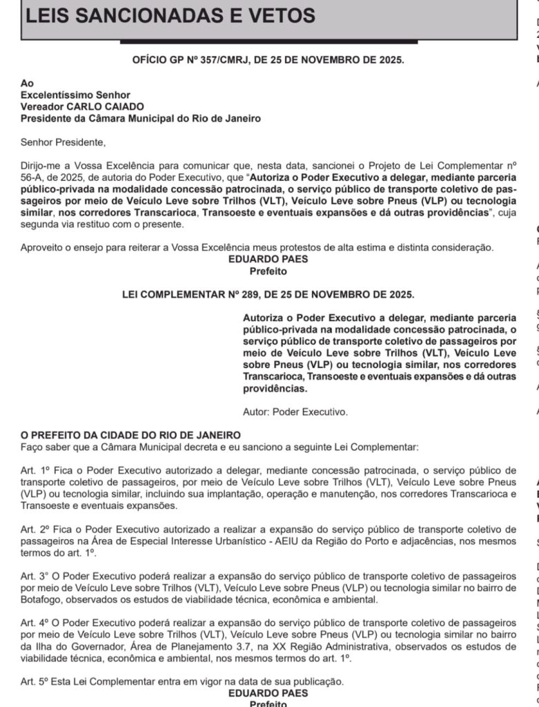 Paes sanciona lei que prevê a troca do BRT pelo VLT na Transcarioca e na Transoeste 62 WhatsApp Image 2025 11 26 at 06.41.48