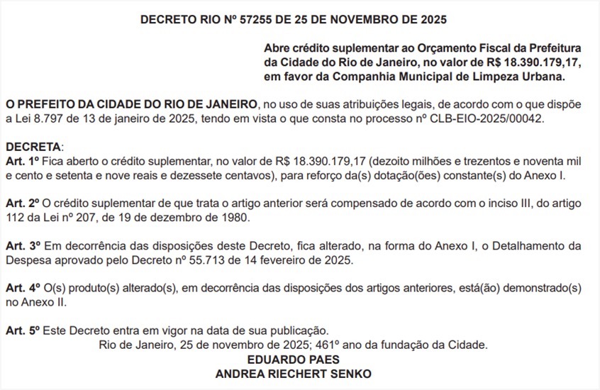 Prefeitura remaneja R$ 18,4 milhões da Comlurb para pagamento de dívidas judiciais 62 WhatsApp Image 2025 11 26 at 12.49.10