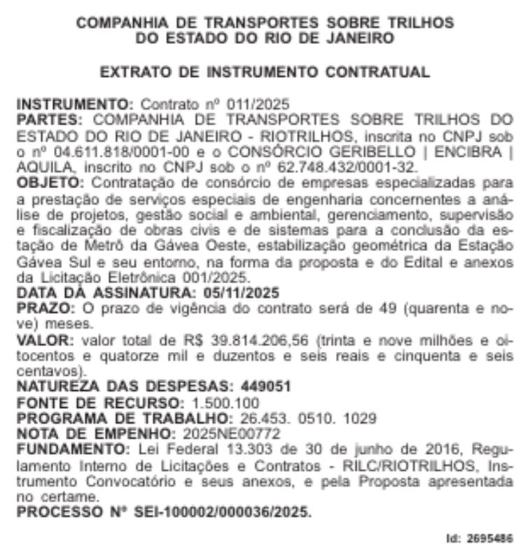 Foi dada a largada: RioTrilhos assina contrato de R$ 39,8 milhões para análise de projetos e fiscalização das obras da Estação Gávea 62 WhatsApp Image 2025 11 26 at 18.36.45