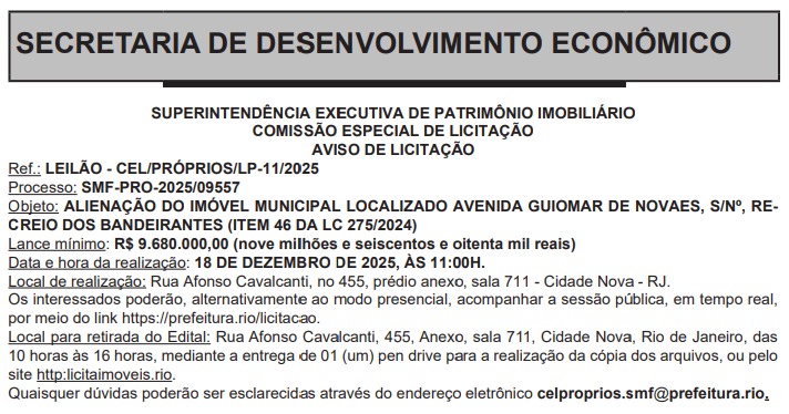 Prefeitura do Rio vai leiloar mais um terreno no Recreio; lance mínimo é de R$ 9,68 milhões 62 WhatsApp Image 2025 11 27 at 11.27.25 1