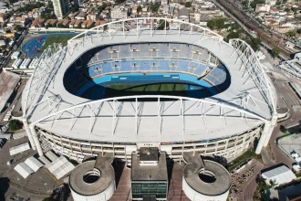 Vista aérea do Estádio do Engenhão, que fica localizado em um terreno público. - Foto: Yasuyoshi Chiba/AFP