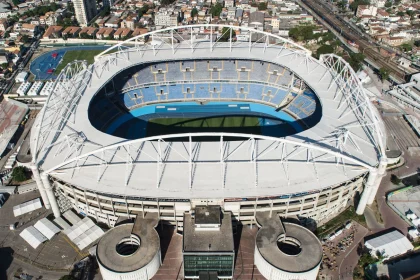 Vista aérea do Estádio do Engenhão, que fica localizado em um terreno público. - Foto: Yasuyoshi Chiba/AFP