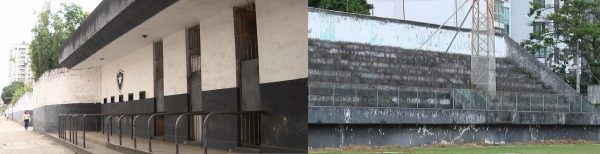 A má conservação do Estádio Caio Martins, em Niterói, pode ser constatada do lado de fora e de dentro