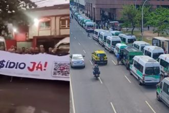Motoristas de vans realizaram manifestação na Av. Brasil no início do dia - Foto: Reprodução/Redes Sociais