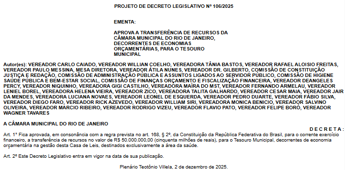 Câmara do Rio vai doar mais R$ 50 milhões para a saúde municipal 62 Captura de tela 2025 12 10 114406