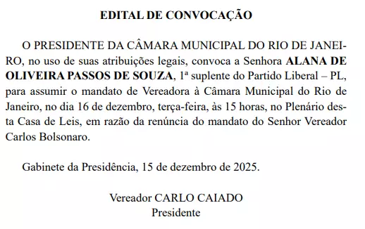 Agora é oficial: Alana Passos assume a cadeira de Carlos Bolsonaro na Câmara do Rio 62 Captura de tela 2025 12 16 112959
