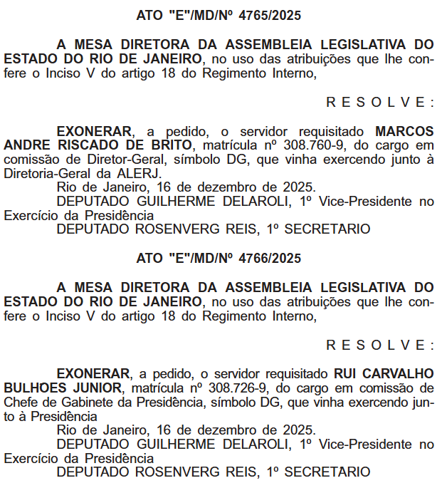 Delaroli exonera diretor-geral e procurador da Alerj, aliados de Bacellar, após avanço de operação da PF 62 Captura de tela 2025 12 16 120102
