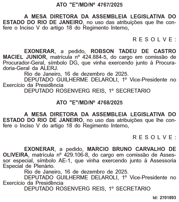 Delaroli exonera diretor-geral e procurador da Alerj, aliados de Bacellar, após avanço de operação da PF 63 Captura de tela 2025 12 16 120140