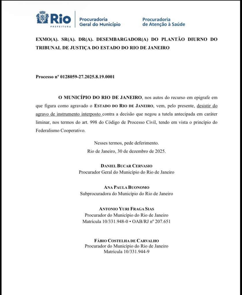 Rio desiste de recurso que pedia equivalência nos repasses feitos pela Alerj para a pasta da saúde dos municípios do estado