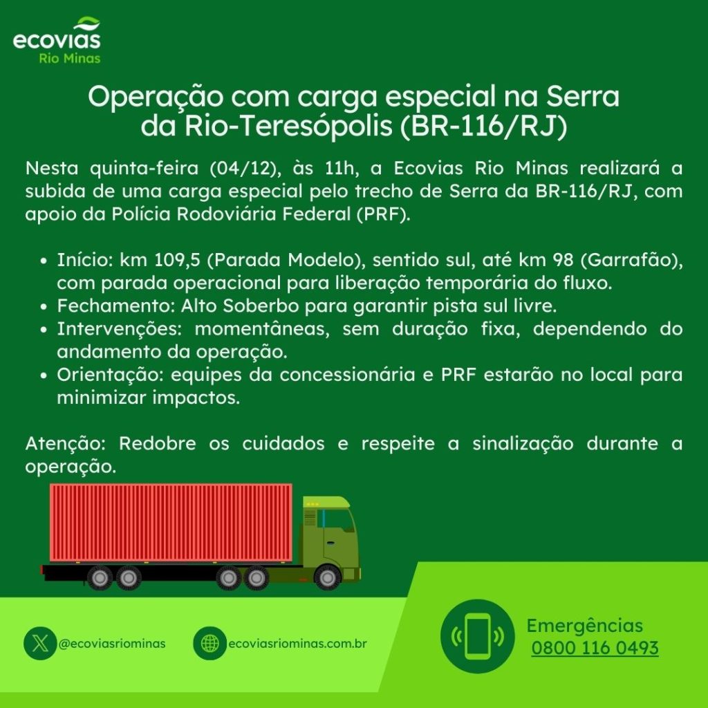 BR-116: obras e operação na Dutra e na Serra Rio-Teresópolis vão afetar trânsito nesta quinta (04) 62 WhatsApp Image 2025 12 03 at 16.58.49