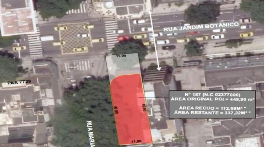 A área da prefeitura no Jardim Botânico que será levada a leilão no próximo dia 17, em imagem do site de imóveis em leilão da administração municipal