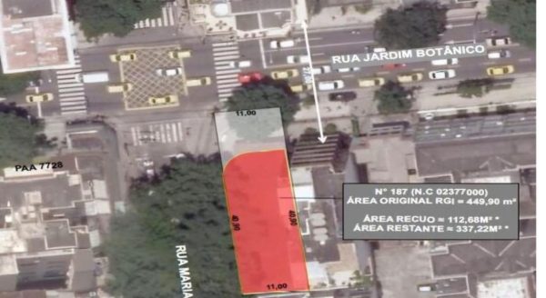 A área da prefeitura no Jardim Botânico que será levada a leilão no próximo dia 17, em imagem do site de imóveis em leilão da administração municipal