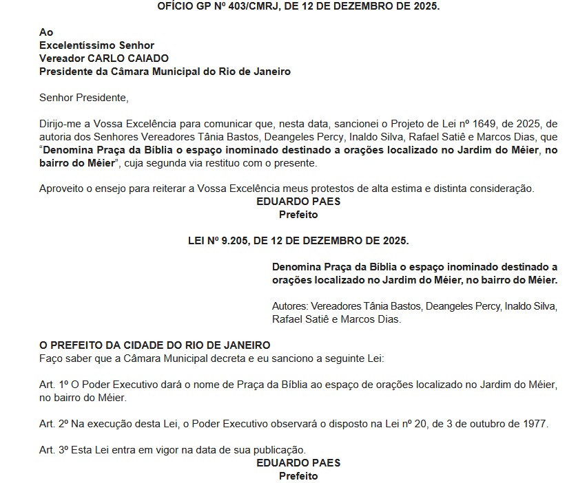 Após inaugurar batistério, Paes batiza espaço no Méier de 'Praça da Bíblia' 62 WhatsApp Image 2025 12 15 at 07.20.52