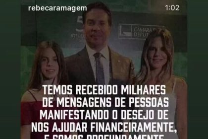 A postagem de Rebeca Ramagem, agradecendo as ofertas de ajuda financeira à família, que está nos Estados Unidos